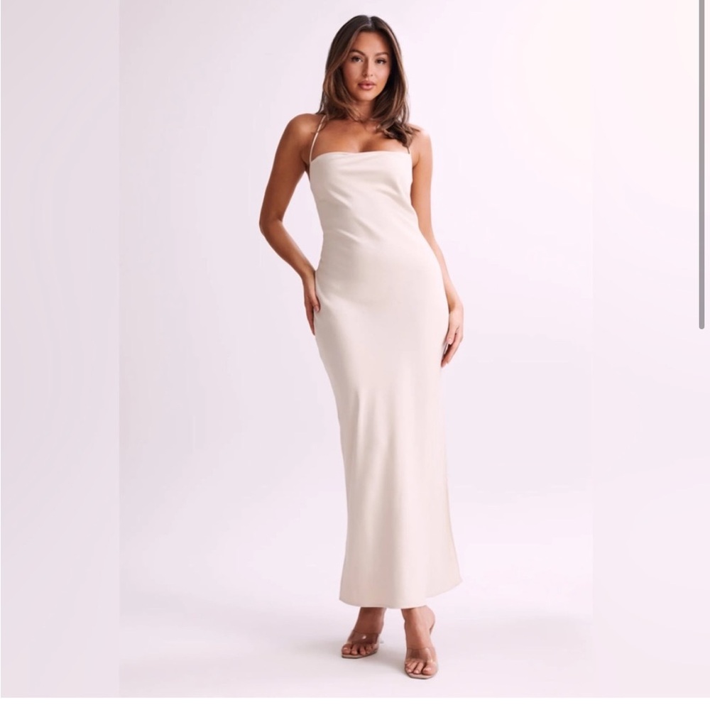 MESHKI Sydney Straight Neck Slip Maxi Dress